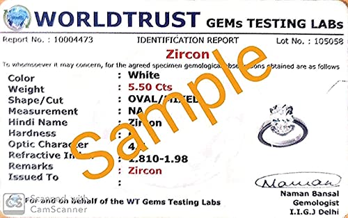 Image of Prajapatis Gems Natural Zircon 10 Ratti / 9.50 Carat Lab Certified Gemstone American Diamond, Cubic Zirconia Gemstone (Zircon /Jerkan Stone)
