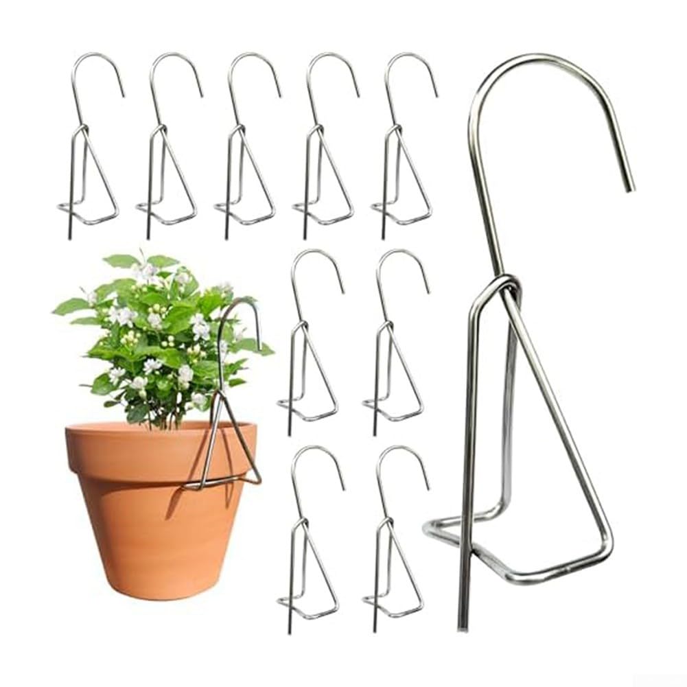 10 Pack Stainless Steel Plant Hanger Hooks Designed for Hanging Flower Pots on Outdoor and Indoor Fixtures with Secure Support