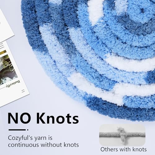 Image of Cozyful Chunky Yarn for Hand Knitting - #10 Chunky Chenille Blanket Yarn, Jumbo Big Thick Chunky Yarns for Crocheting, Tie Dye Bulky Knit Yarns, 8 Skein (20 yds 8 oz Each Skein), Sky&Navy&Royal&White