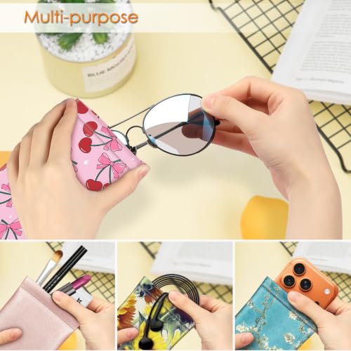 Image of FINTIE Soft Eyeglasses Case with Cleaning Cloth, Portable Squeeze Top Vegan Leather Glasses Pouch, Sunglasses Eyewear Bag
