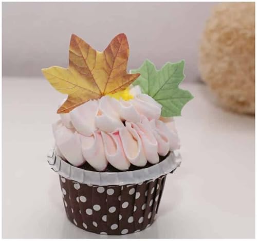 Miniatura 8 de GEORLD Juego de 36 hojas de otoño comestibles para tartas de hojas doradas, decoración de cupcakes de fiesta