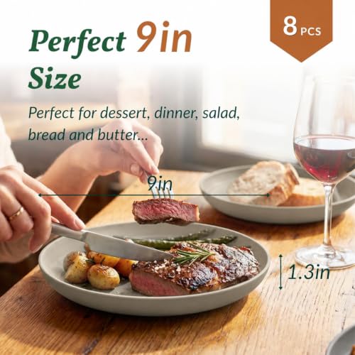 Image of Homienly Deep Dinner Plates Set of 8 Alternative for Plastic Plates Microwave and Dishwasher Safe Wheat Straw Plates for Kitchen, Camping Unbreakable Lightweight Round Plate Set (Grey, 9 inch)