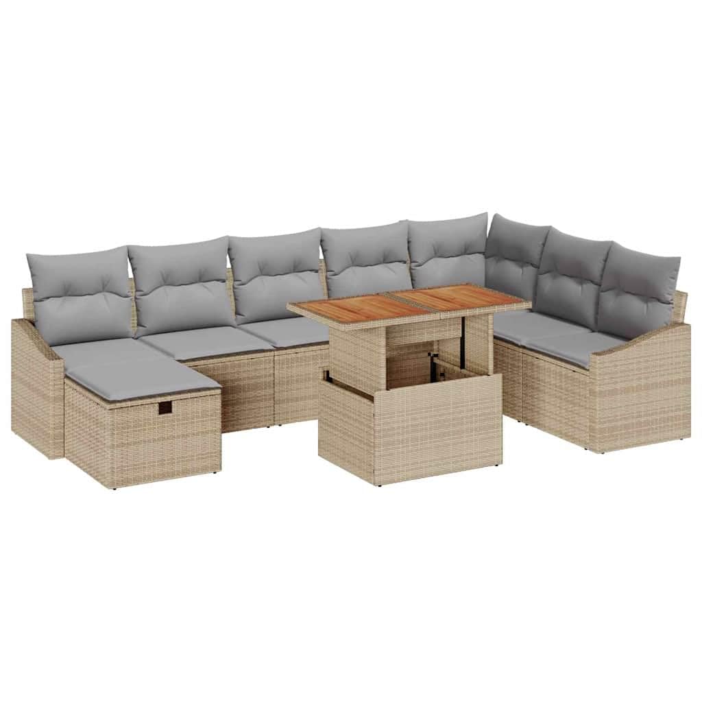 Ensemble de canapés de jardin modernes en polyrotin beige avec table 9 pièces - Ensemble de 9 pièces - Mobilier de jardin 9 pièces