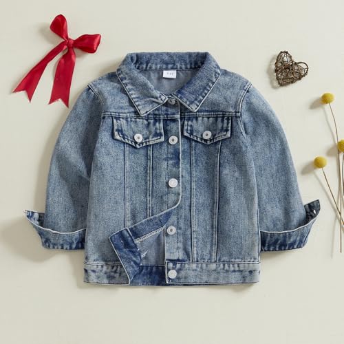 Kids Girl Denim Jacket Toddler Back Bow Pattern Lapel Neck Long Sleeve Front Button-up Tops2