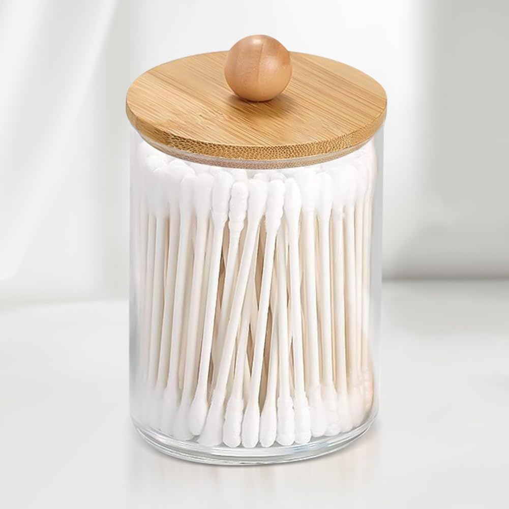 1 Pack Swab Holder Canisters with Lid Acrylic Qtip Holder Dispenser for Cotton Swabs Q-Tips Pads Floss Picks