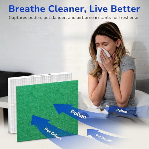 Image of Fil-fresh 3-Pack Airmega AP-1512HH Pollen Filter Replacement Set for Coway Airmega AP-1512HH and Airmega 200M Air Purifiers, 2 Pollen Filters and 1 HEPA Filter, Light Green