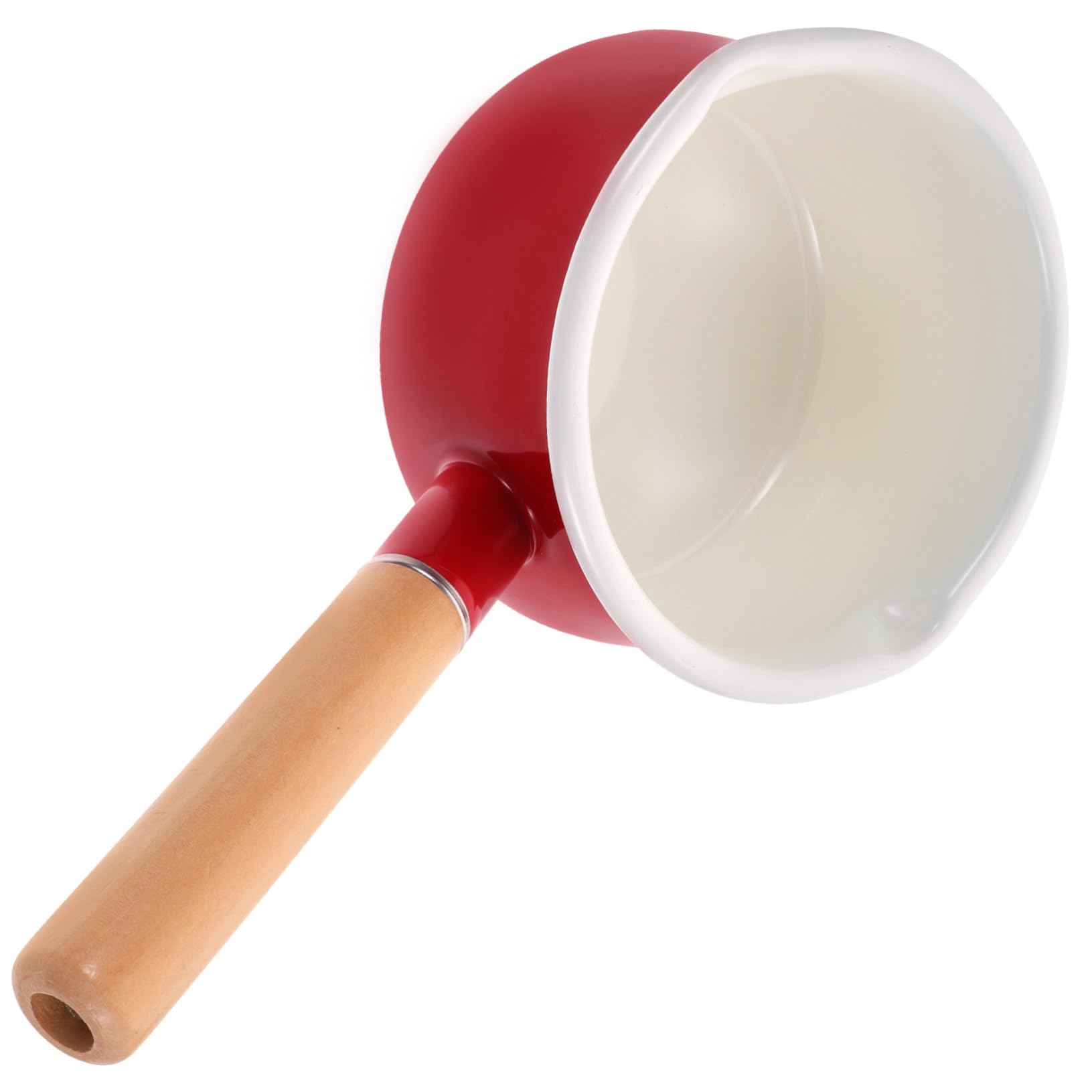 Pentola Smaltata per Latte Manico in Legno, Facile da Pulire, Superficie Liscia, per Cucina e Salse, Pentolino Piccolo Resistente al Calore
