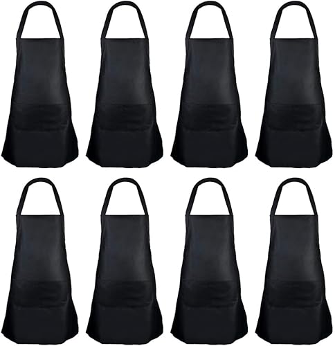 Miniatura 1 de Fengek Delantal con babero de 8 piezas para delantal de cocina unisex colorido a granel con 2 bolsillos espaciosos para cocina, barbacoa, pintura,
