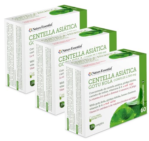Nature Essential | Centella Asiática Complex 2500 mg | 60 Cápsulas (Pack 3 Unidades) | Con Castaño de Indias | Vid Roja | Ginkgo Biloba