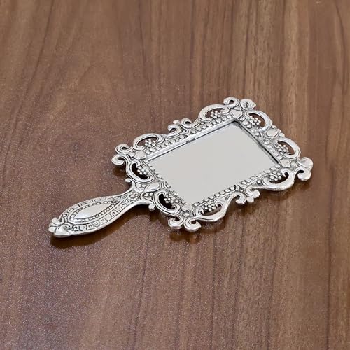 Image of KridayKraft Beautifully Vintage Hand Mirror, Carved Square Shape Gold Plating Metal Hand Mirror for Makeup, Travelling, Ornate Victorian Style & Decorative Antique Item