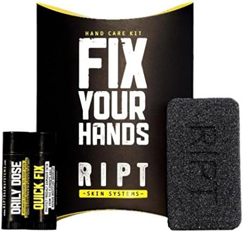 RIPT 3-Phase Hand Care Kit - Fix Ripped Hands, Callus Treatment, Damaged Skin Repair - 2X Moisturizing Hand Balms & Exfoliating Synthetic Pumice Grindstone - Prevents & Fixes Ripped, Callused Hands