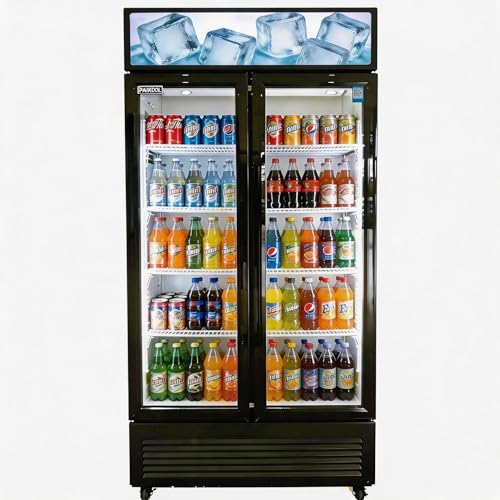 Image of Commercial Beverage Refrigerator Display Fridge, Two Glass Door Upright Drink Cooler with LED Light Adjustable Shelves,ETL Sanitation,18.5 Cu Ft,35.6 inch Wide(Hinge Door