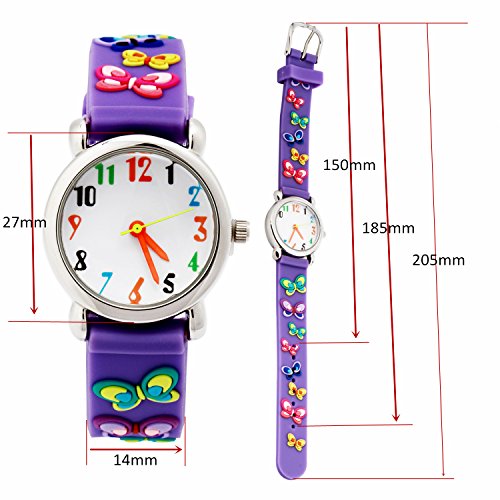 Kids Watch for Boys Girls, Toddler Watch Digital Analog Wrist Waterproof Watches with 3D Cute Cartoon Silicone Band, for 3-10 Years Old Childrens (Butterfly Purple)3