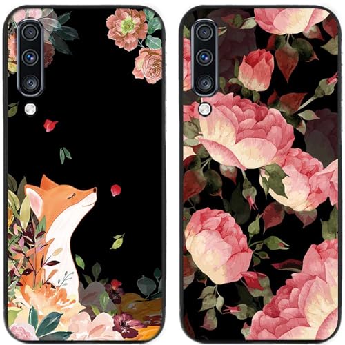 Paquete de 2 fundas para teléfono Samsung Galaxy A70 con diseño de peonía y zorro, de silicona y gel de poliuretano termoplástico (poliuretano termoplástico)