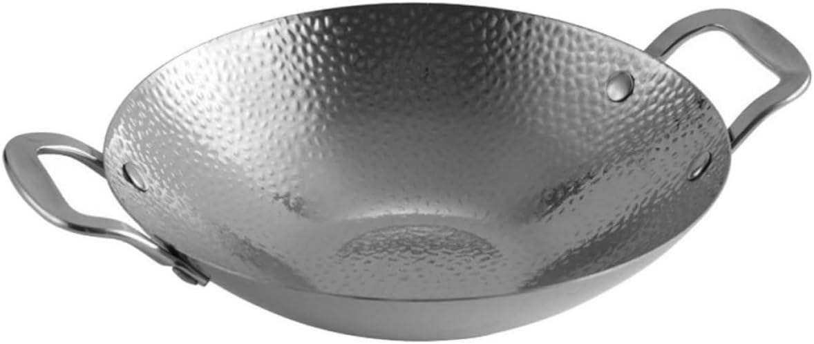 Stainless Steel Double Handle Wok Pan for Home Restaurant Cooking