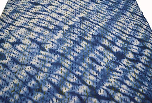 V Vedant Designs Queen Cotton Kantha Quilt Indigo Blue Throw Cotton Blanket Double Bedspread