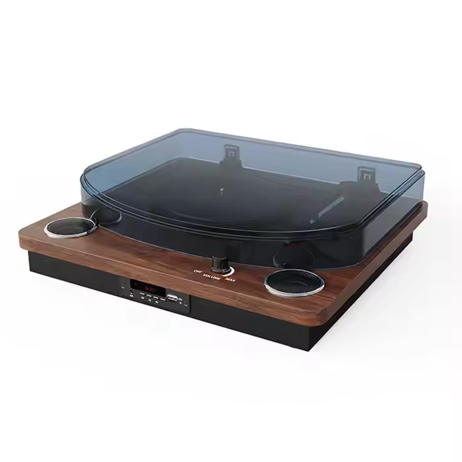 Giradischi con altoparlanti - Dischi in vinile da 7/10/12", 33/45/78 giri, Bluetooth integrato, radio FM, uscita RCA, USB, ingresso AUX, riproduzione wireless - Design in legno e plastica marrone