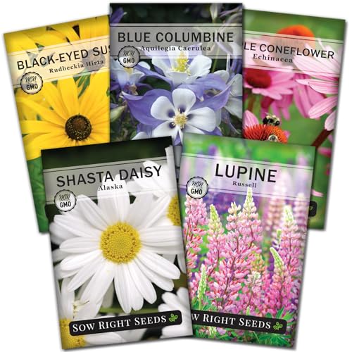 Sow Right Seeds - Perennial 5 Flower Garden Seed Collection for Planting - Russell Lupine...