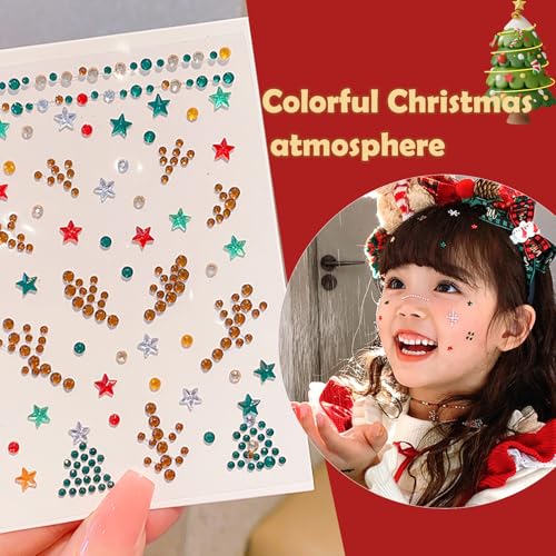 Image of NOOEPC Christmas Makeup Face Gems Hair Gems, Self-Adhesive Face Jewels Face Gems Stick on, 3D Christmas Elements, Christmas Tree Shape, Snowflakes, Rave Accessories for Face Eyes Makeup Body, Crafts