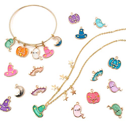 WOCRAFT 42 pcs Mix Halloween Charms Pumpkin Ghost Wizard Hat Moon Bat Pendant for Jewelry Making Necklace Bracelet Earring and Slime DIY Jewelry Accessories Charms (M503)
