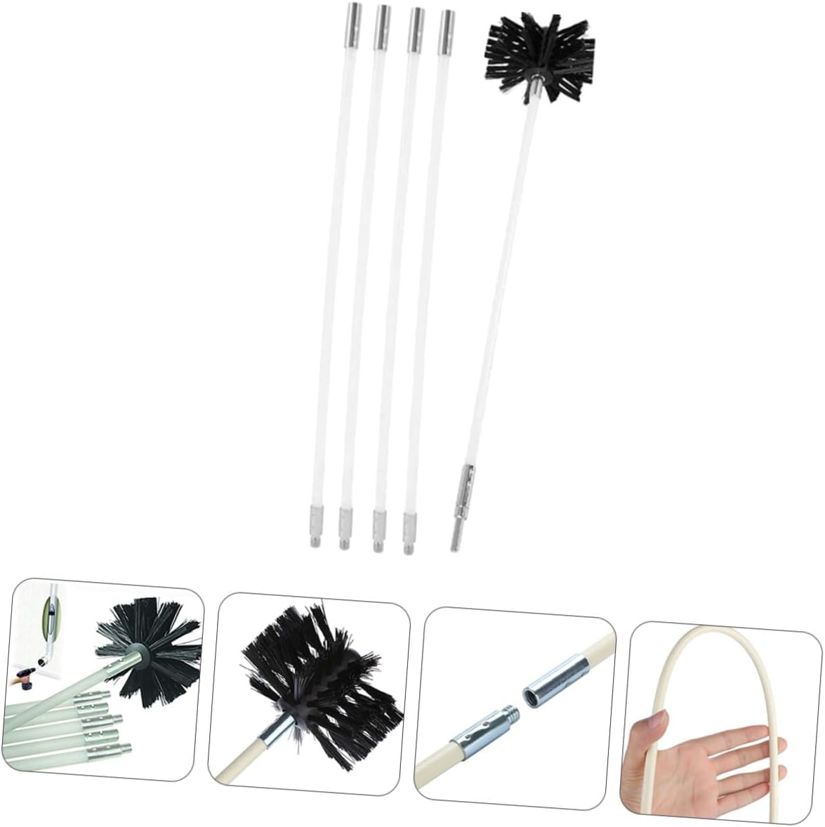 Chimney Cleaning Brush Set 610mm Flexible Rods 4pcs Fireplace Vent Dryer Duct Cleaning Tool Kit for Home Chimney and Dryer Vent Maintenance