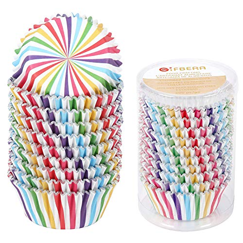 Gifbera Cupcake-Förmchen, gestreift, Regenbogenfarben, mit Folie gefüttert, mehrfarbig, 200 Stück