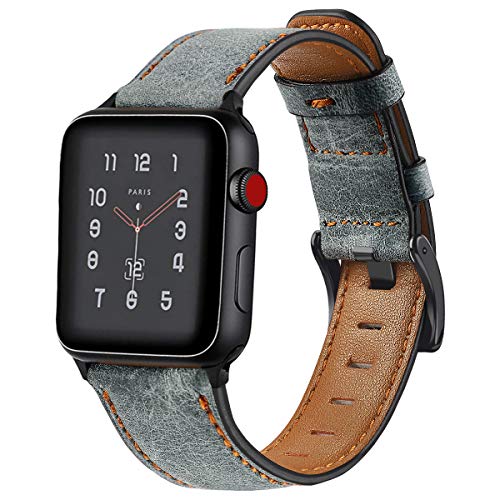 O RLY Correa de Piel Compatible con Apple Watch Band 44mm 42mm para Series 5 4 3 2 1 Genuine Piel de Becerro Suave y Blando (Vintage Gray)