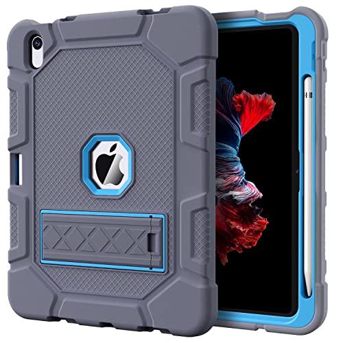 Image of Azzsy Case for iPad (A16) 11th Generation 11 Inch 2025 / iPad 10th Generation 10.9 Inch 2022, [Built-in Pencil Holder] Heavy Duty Shockproof Rugged Protective Case, Gray+Blue