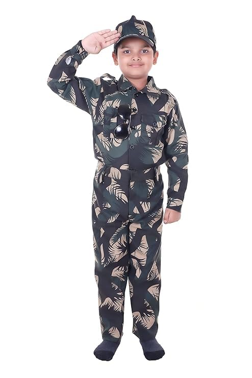 Image of Army Costume for Kids | Military Soldier Fancy Dress Outfit | Army Uniform for Boys & Girls | School Annual Function, Fancy Dress Competition, Independence Day, Republic Day, Role Play & Theme Parties