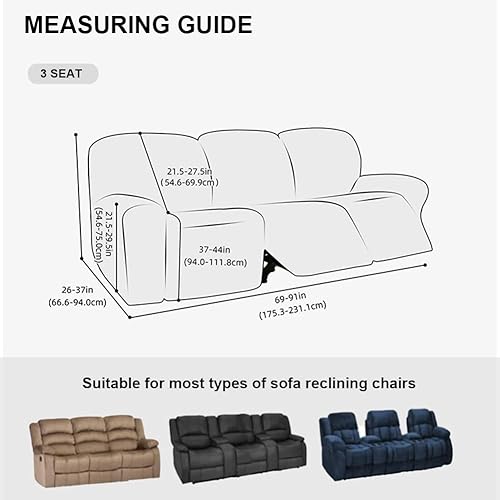 Miniatura 5 de vctops Fundas repelentes al agua para sofá reclinable de 8 piezas, diseño de hojas jacquard, elásticas, suaves para sofá reclinable de 3 cojines,