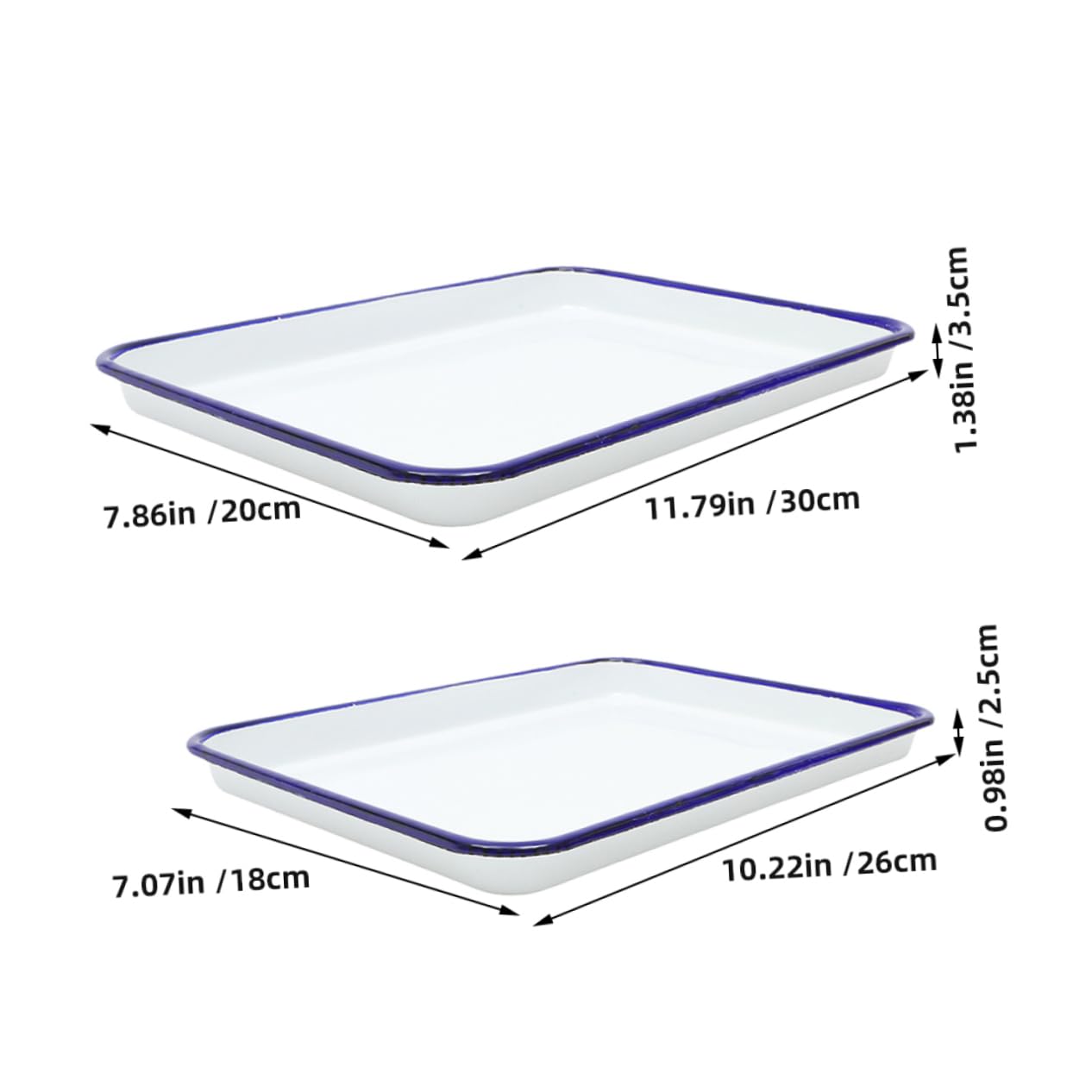 Cabilock 2 Bandejas de Esmalte para Horno, Rectangulares, Color Blanco, Resistentes al Calor y Antiadherentes, 26x18 Cm 30x20 Cm, para Hornear