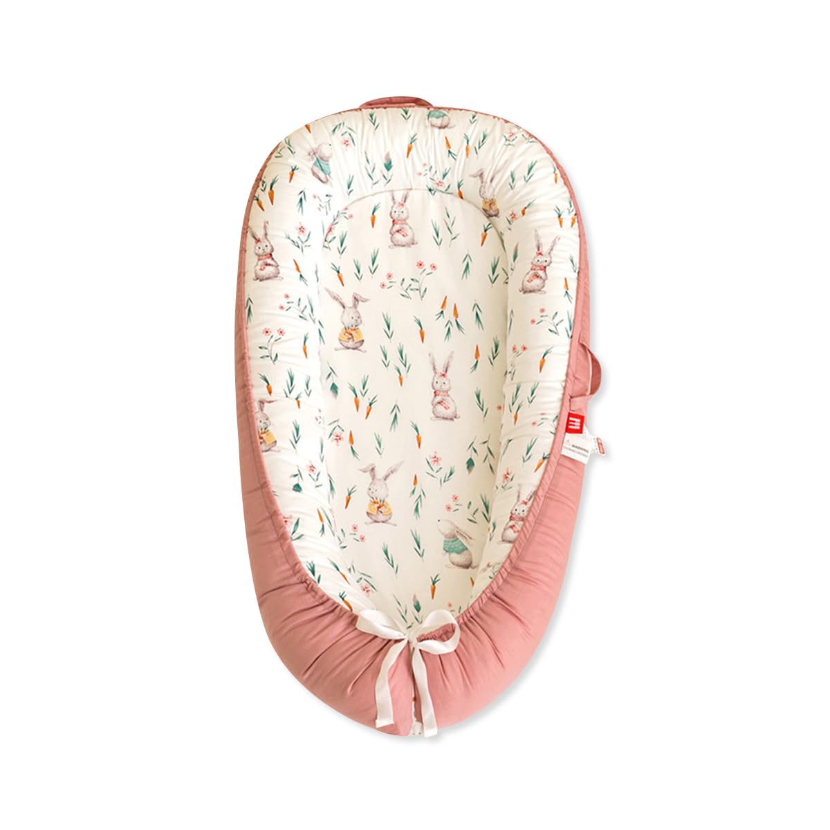 SONARIN Portatile Riduttore Lettino Neonato,88 x 53 cm Baby Nest Nido Neonati Riduttore Culla da Viaggio per Bambini, con100% Cotone Copertura Reversibile Lavabile(Coniglietto Carote)