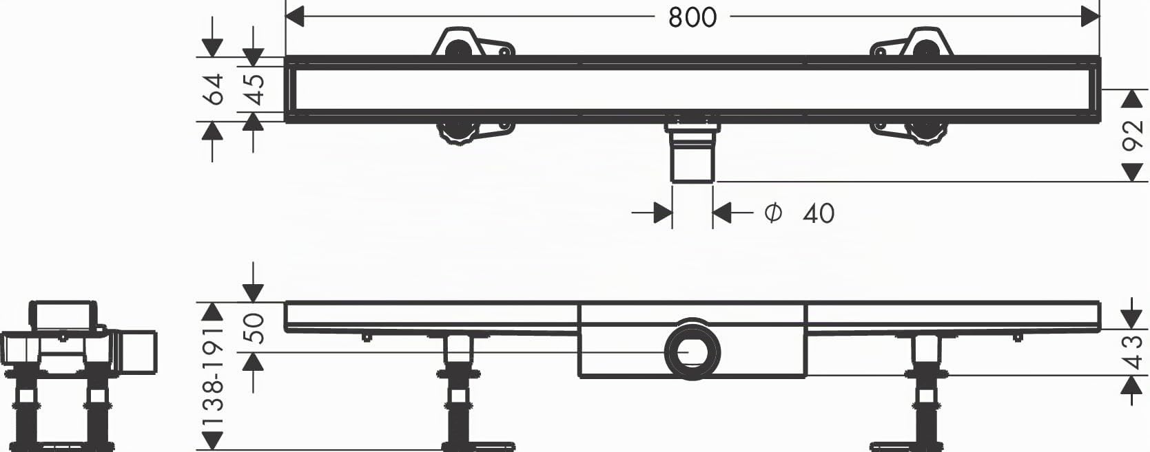 hansgrohe 56167000 RainDrain Compact Duschrinne 800 befliesbar für Flache Installation Komplettset