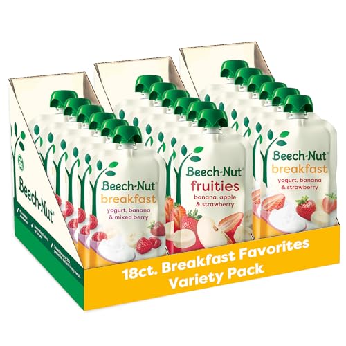Image of Beech-Nut Toddler Food Breakfast Pouches Variety Pack, NEW Breakfast Favorites Fruit & Yogurt Purees Variety Pack, 3.5 oz (18 Pack)