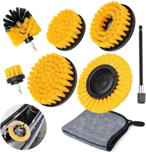 JOLIGAEA Cepillo de Taladro 8 Piezas, Cepillo para Taladro Eléctrico, para Tapiceria Brocha Limpieza Kit para Limpiar Coche, Baño, Cerámica, Piso, Cocina, Esquinas, Azulejos y Automóviles