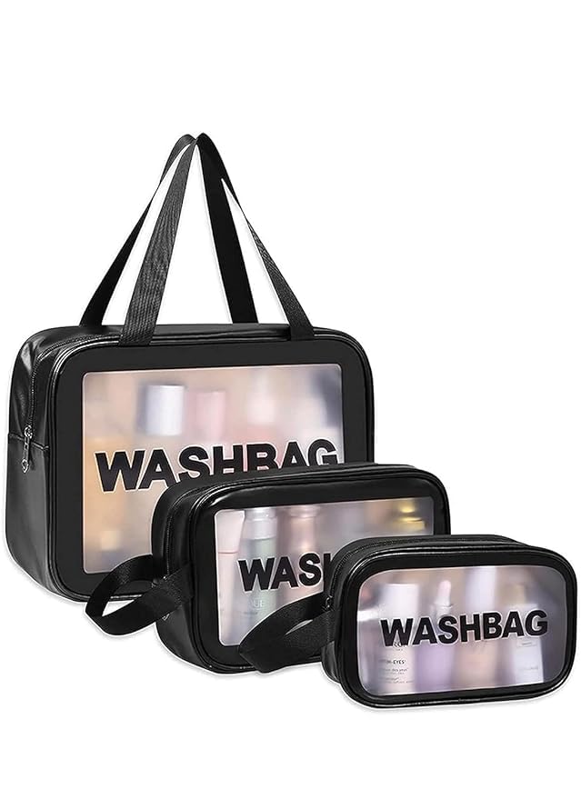 Image of GRILL BUMP Clear Makeup Pouch Set, Cosmetic Organizer Bag for Women and Girls Travel Waterproof Toiletry Storage Kit