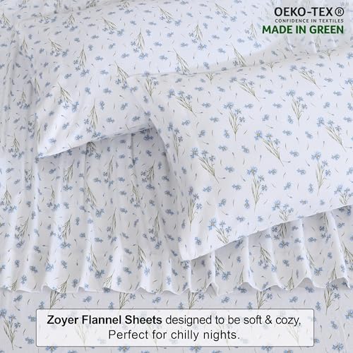 ZOYER Flannel Sheets Queen Size - 100% Cotton Double Brushed Bed Sheets, Deep Pockets 16 Inches Queen Sheet Set, All Seasons Breathable & Extra Soft - Warm & Cozy, 4 Piece, Daisy Day - Thumbnail 4