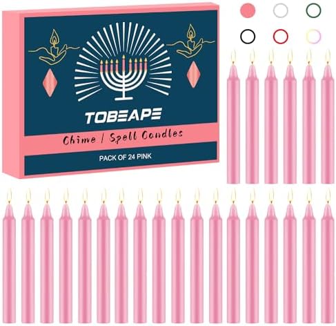 Tobeape 24 Pack Pink Spell Chime Candles, 4" Unscented Mini Taper Candles