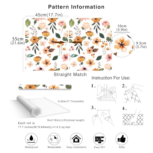 Haokhome 93246-2-3M-NEW 93246-2 Peel And Stick Wallpaper Floral White/Yellow/Green Textured Removable Contact Paper thumb #6