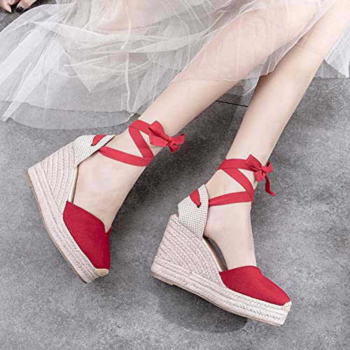 Image of Womens Espadrille Wedge Sandals Closed Toe Platform Lace Up Ankle Strap Slingback Summer Dress Shoes