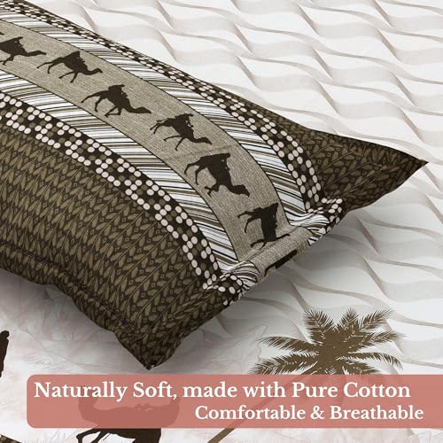 Image of Jaipur Weaves Bedsheet King Size 100% Pure Cotton Bed Sheet with 2 Pillow Covers, 300 TC Premium Bedding Set, 72x78 inches, Soft Breathable Camel Design Bedding (Olive Desert, Super King Fitted)