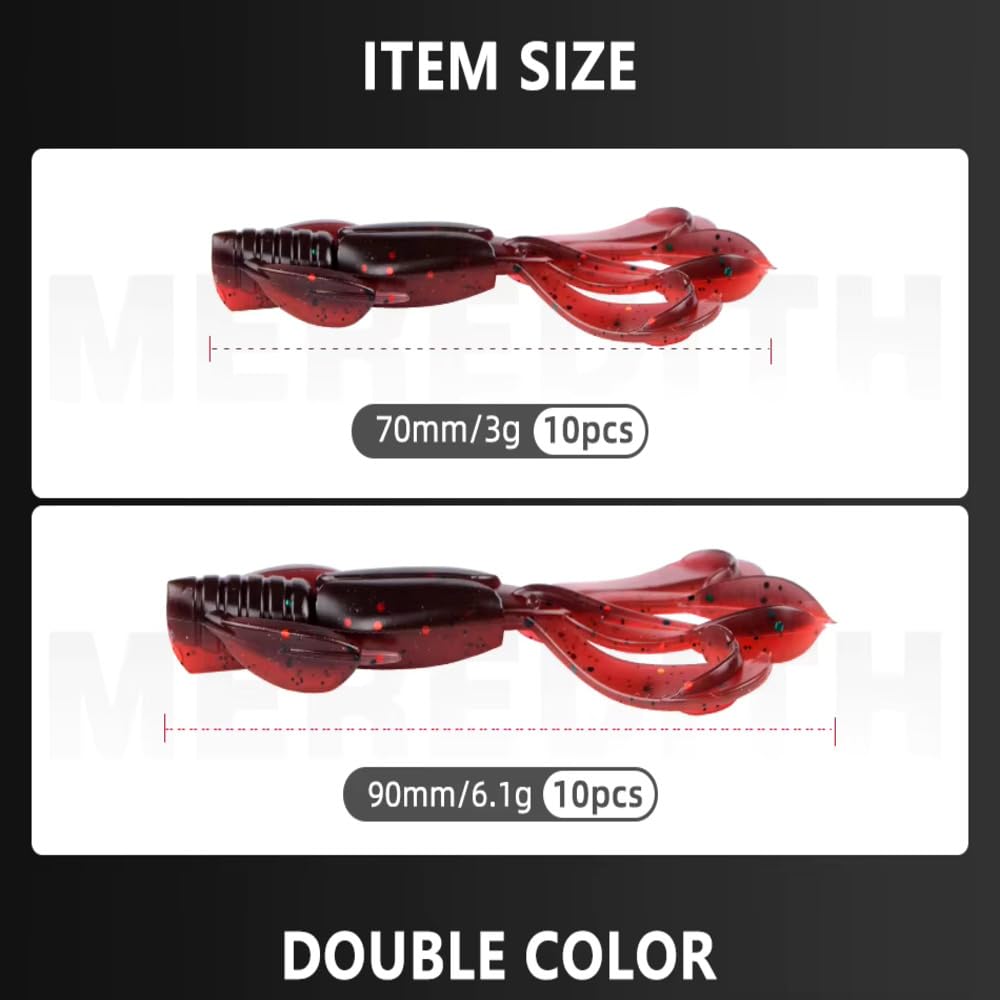Generic doble cola Craw pescado suave plástico para un toque – Señuelo de pesca, Suspender y sniking Bass Lure (PVC, 0,11/0.22oz., 2.76/3.54inch, 5 colores), Multicolor