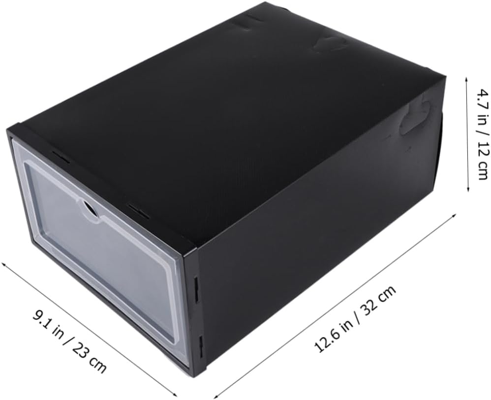 6pcs Stackable Transparent Shoe Storage Box Thickened Plastic Container for Organizing Sneakers and Footwear Space-saving for Home Use Large Black