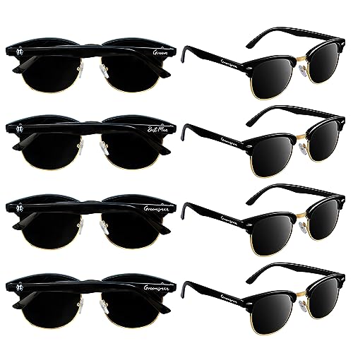 GroomBrideGifts 8 Pack Groomsmen Sunglasses - Wedding Sunglasses Set for Groomsman Proposal Gifts Bachelor Party Favors
