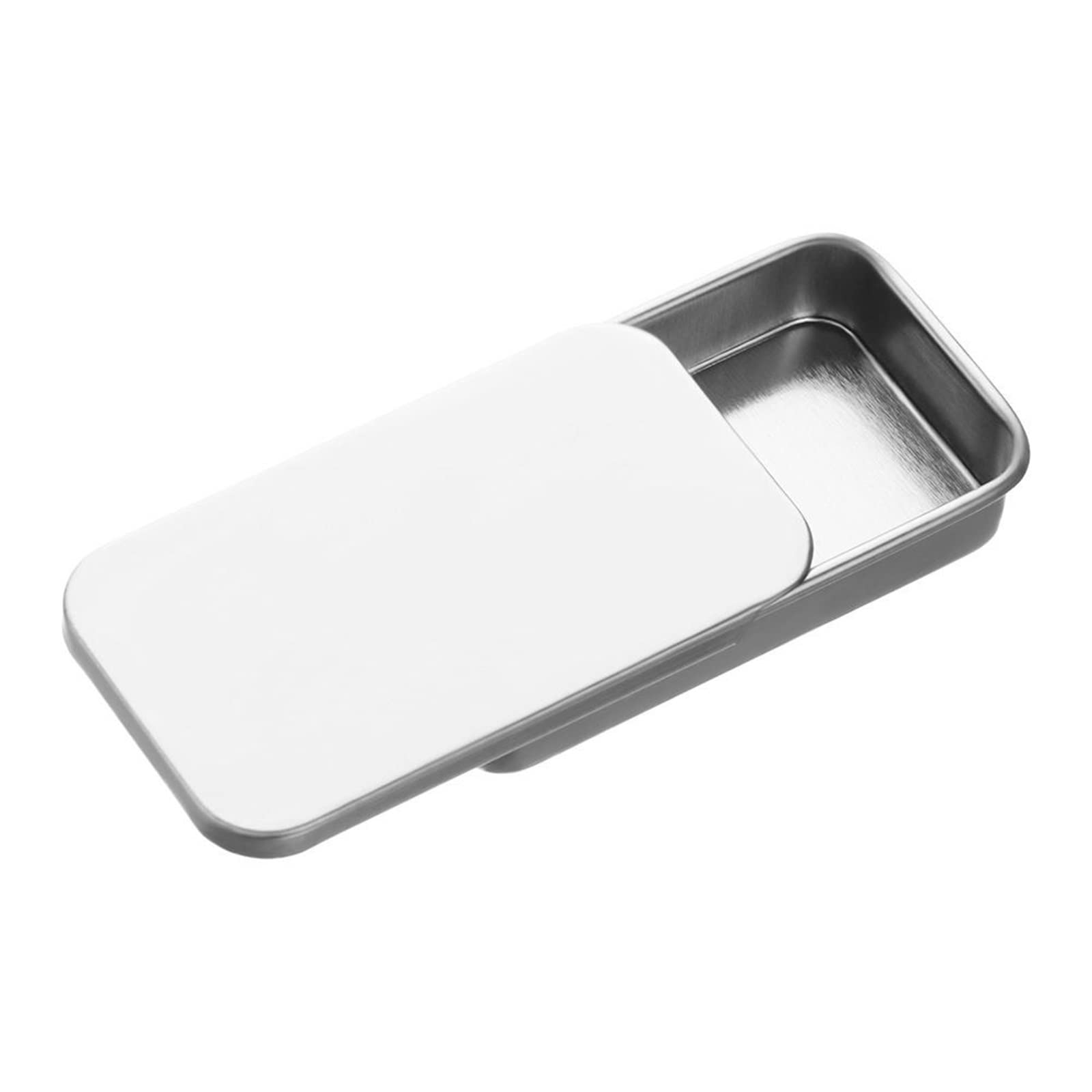 JINGYAN Storage Boxes Iron Box Sliding Rectangular Empty Jar Storage Jewelry Pill Tin Container Cosmetic(White)
