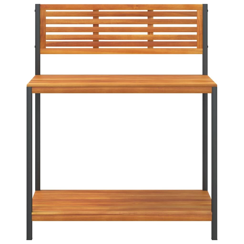 Garten-Arbeitstisch 90x50x110 cm aus massivem Akazienholz und pulverbeschichtetem Stahl mit Ablage, Aufkantung, wetterbeständig für Outdoor Pflanztisch und Pflanzenzubehör