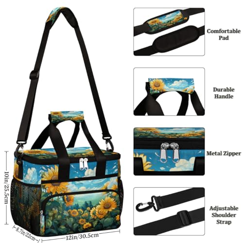 Blue Sky Insulated Picnic Backpack Lunch Box for Women Men Picnic Basket Tote Lunch Bag Picnic Bag Portable Lunch Bags for Picnic, Beach, Work, Trip,Office, Camp Sunflower Garden