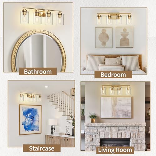 Image of SKEJAO Bathroom Vanity Light Over Mirror,Bathroom Light Fixture Wall Sconce Lighting for Bedroom,Living Room (Gold, 4-Light)