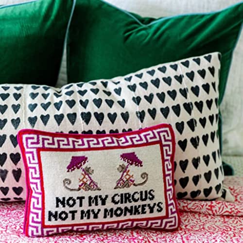 FURBISH Needlepoint Decorative Throw Pillow - Not My Circus Not My Monkeys, Small Embroidered Accent Pillow for Bed, Chair, Couch, Sofa, Eclectic Home Decor, 10" x 14"