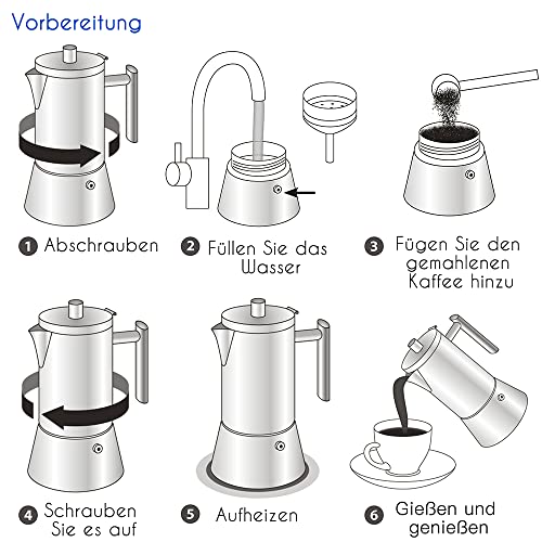 Foto von Easyworkz Diego Espressokocher für Herd, Edelstahl, italienische Kaffeemaschine, Mokkakanne für 6Tassen, 300 ml Espressokanne für Induktion